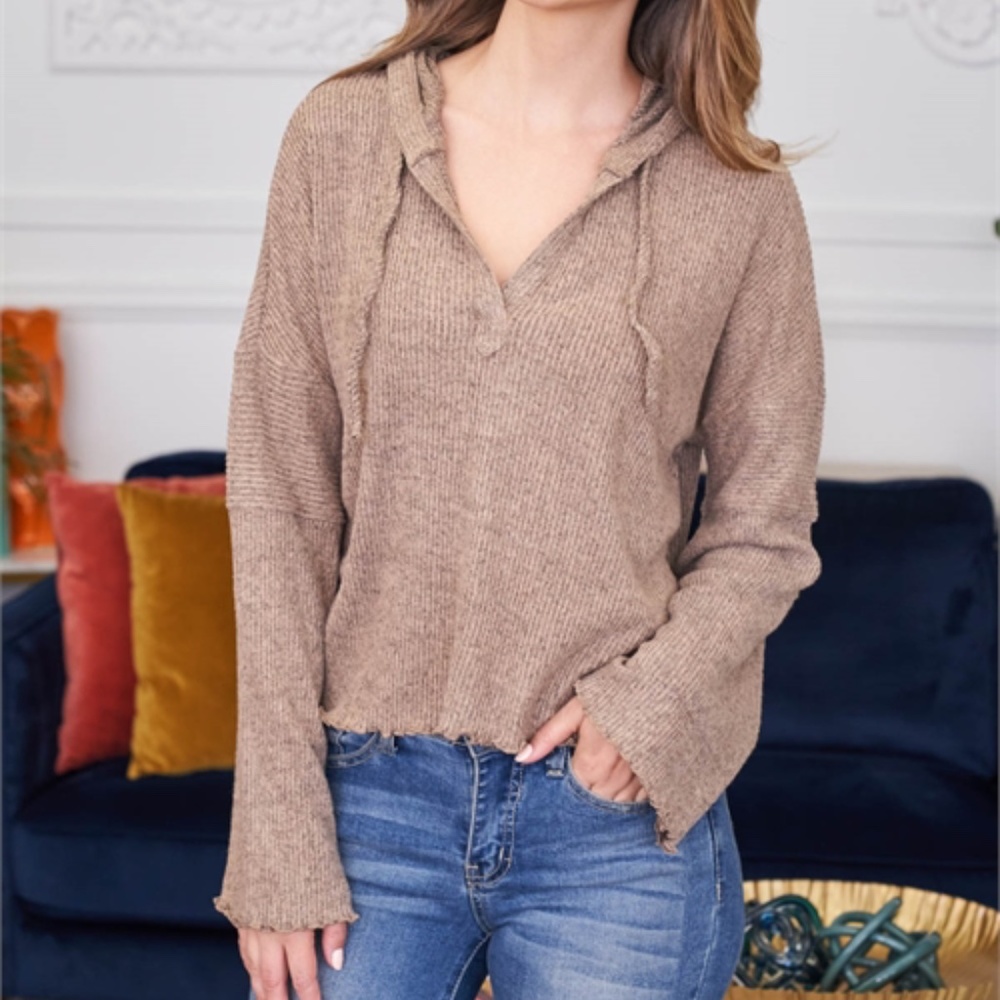Mocha Ribbed hooded top - Picture 4 of 12